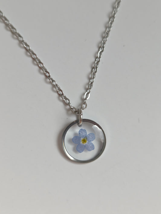 Halskette mit Anhänger - Vergissmeinnicht Kreis - 10mm