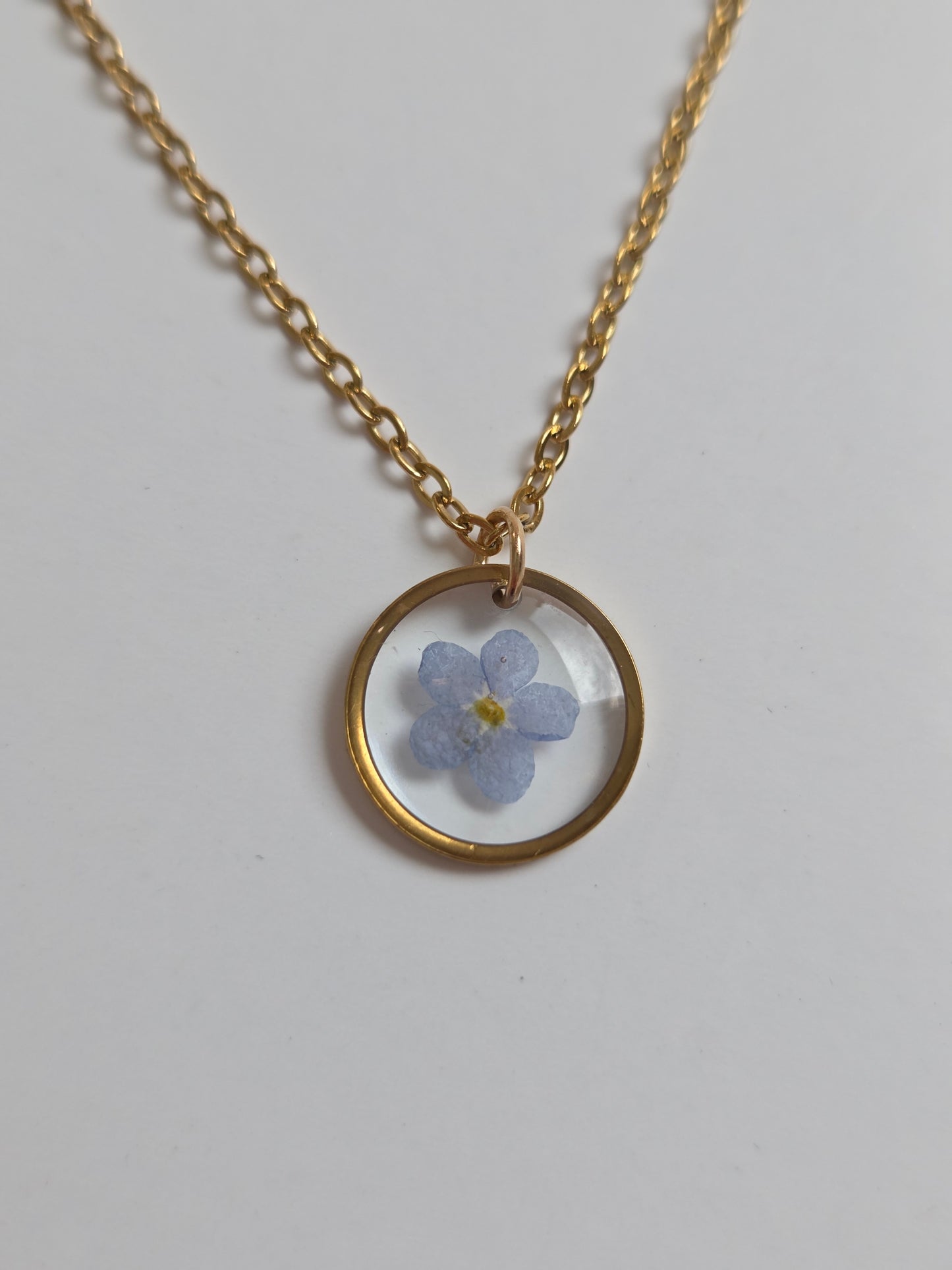 Halskette mit Anhänger - Vergissmeinnicht Kreis - 10mm