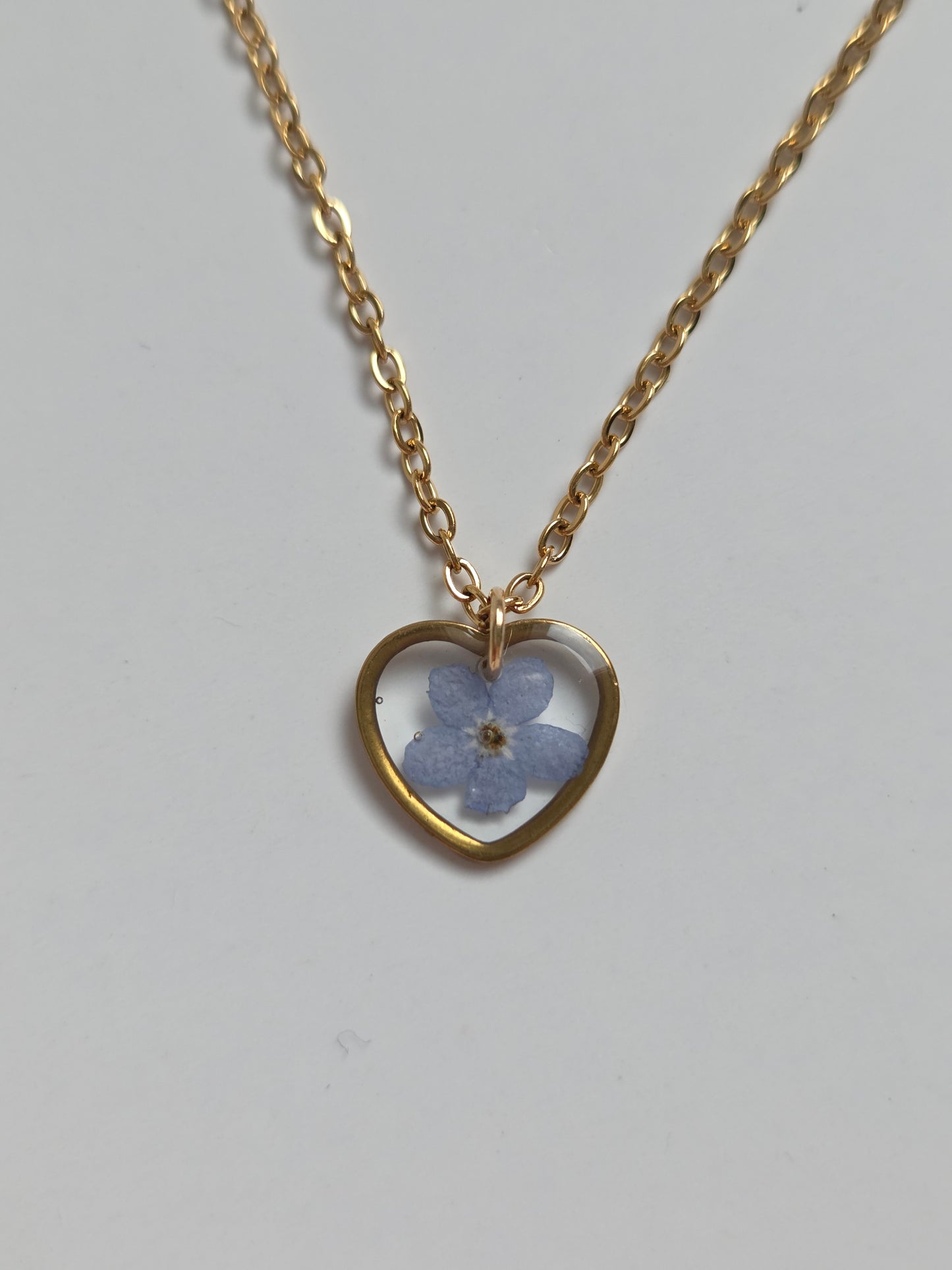 Halskette mit Anhänger - Vergissmeinnicht Herz - 10mm