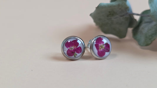 Ohrstecker mit Blume und Harz - Magenta
