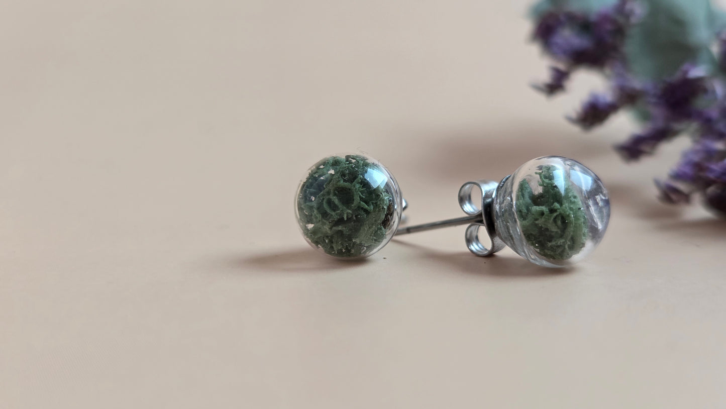 Earrings with glass ball - Icelandic moss