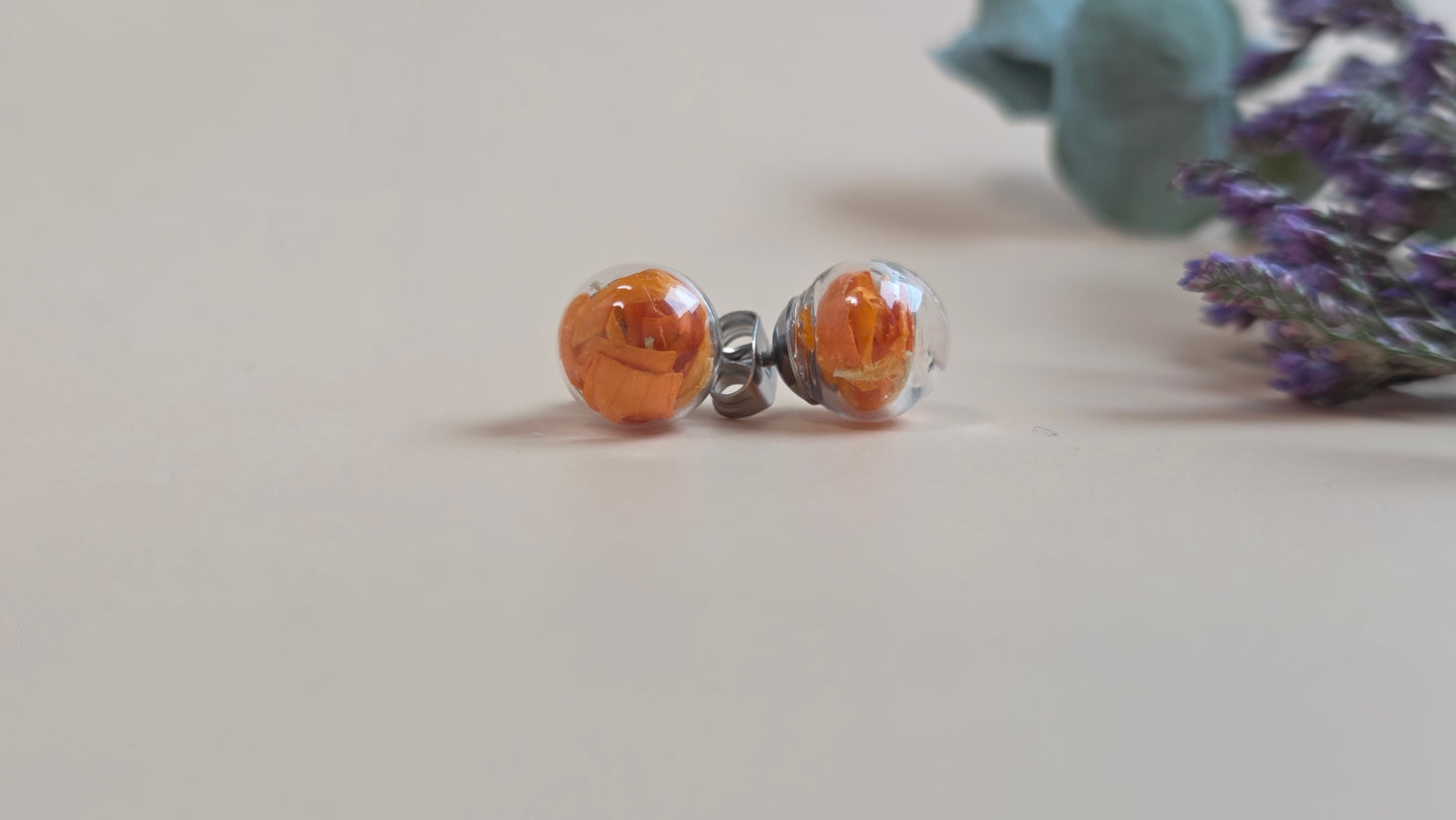 Earrings with glass ball - marigold