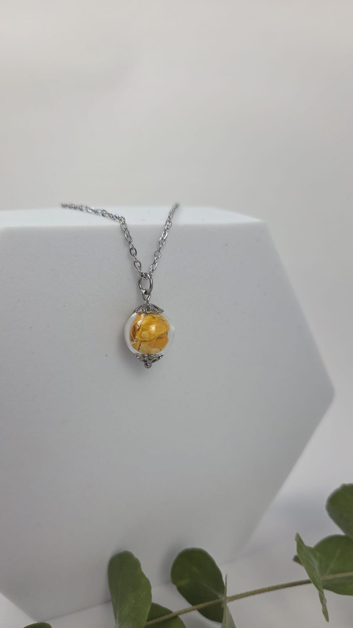 Halskette mit Glaskugel - Sonnenblume
