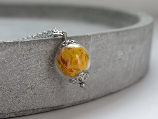 Halskette mit Glaskugel - Sonnenblume