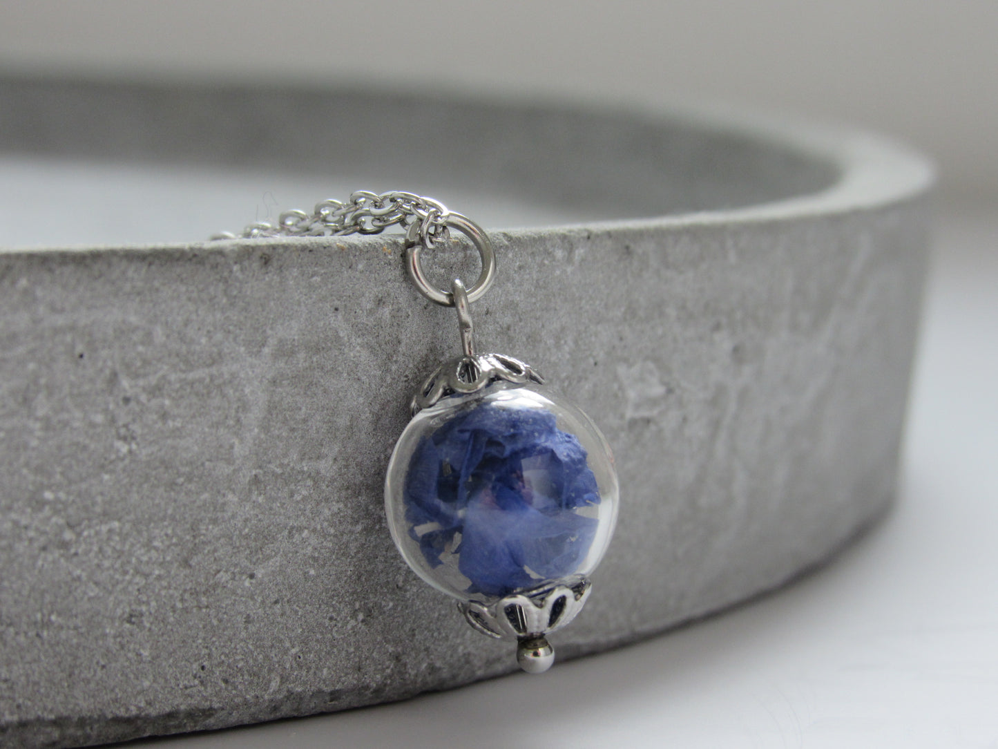 Necklace with glass ball - cornflower