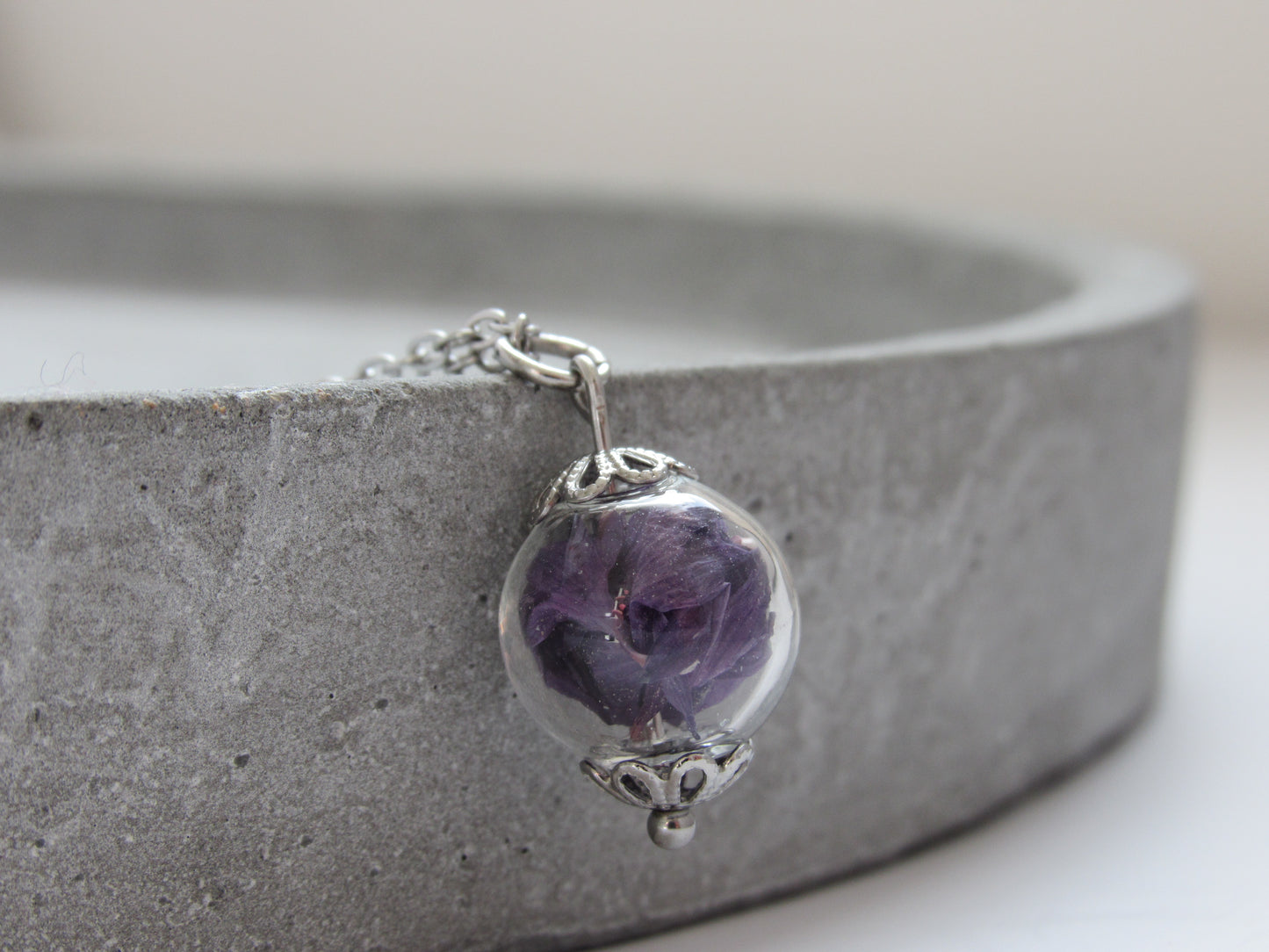 Necklace with glass ball - cornflower